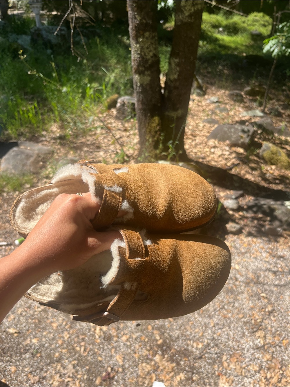Birkenstock Tan Suede Shearling Clogs